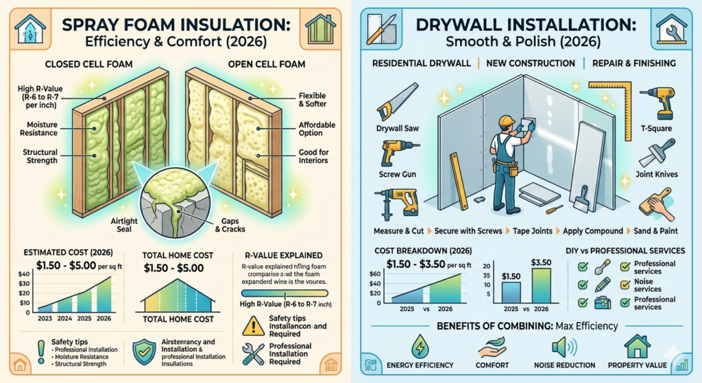 Spray Foam Insulation & Drywall Cost Guide 2026